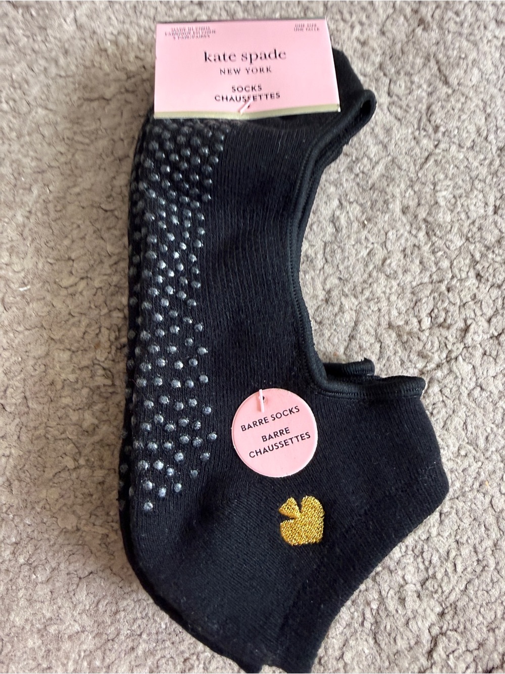 kate spade Womens Black No-Show Barre Socks Chaussettes with Grip- size 4-10